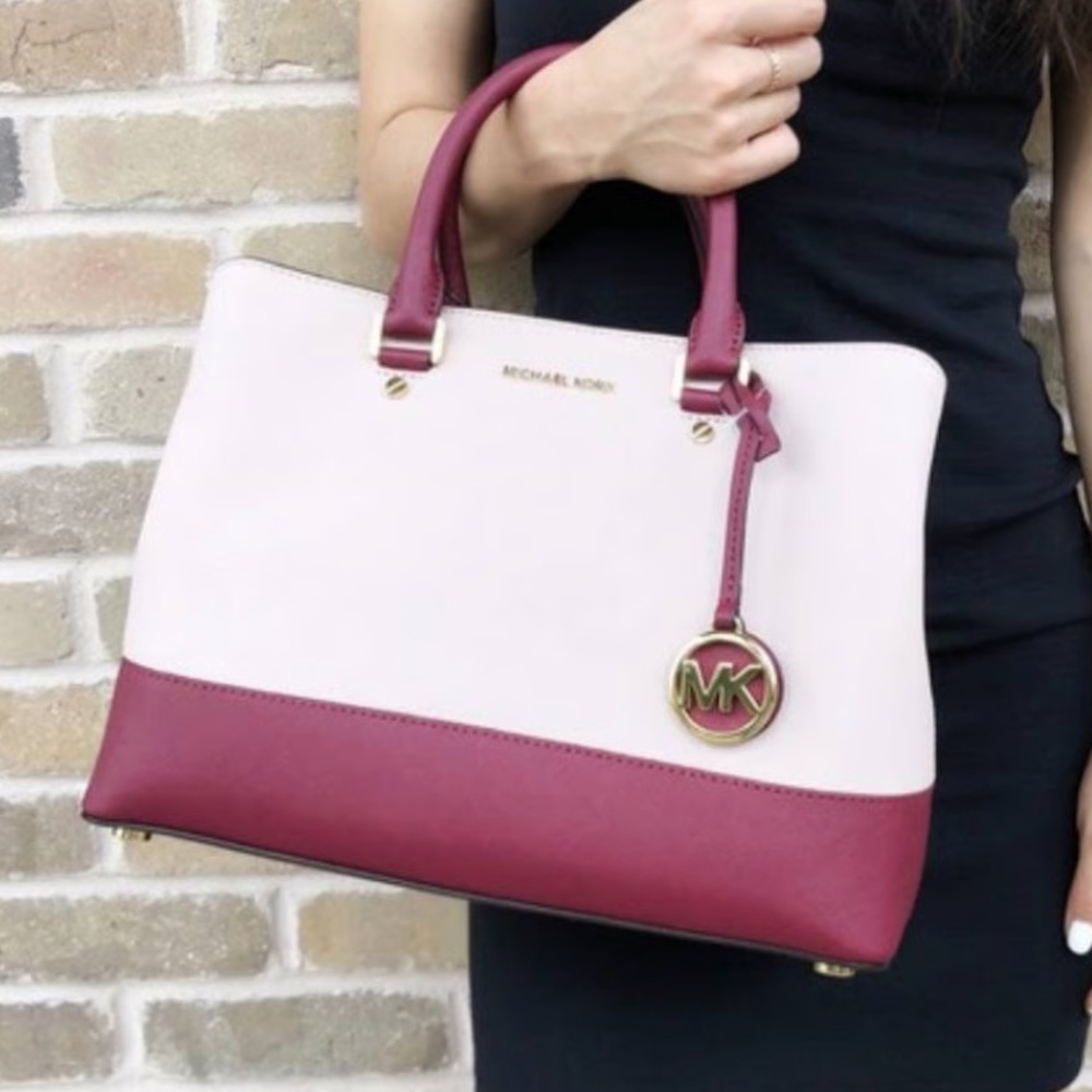 Michael Kors Cream and Red Leather Satchel